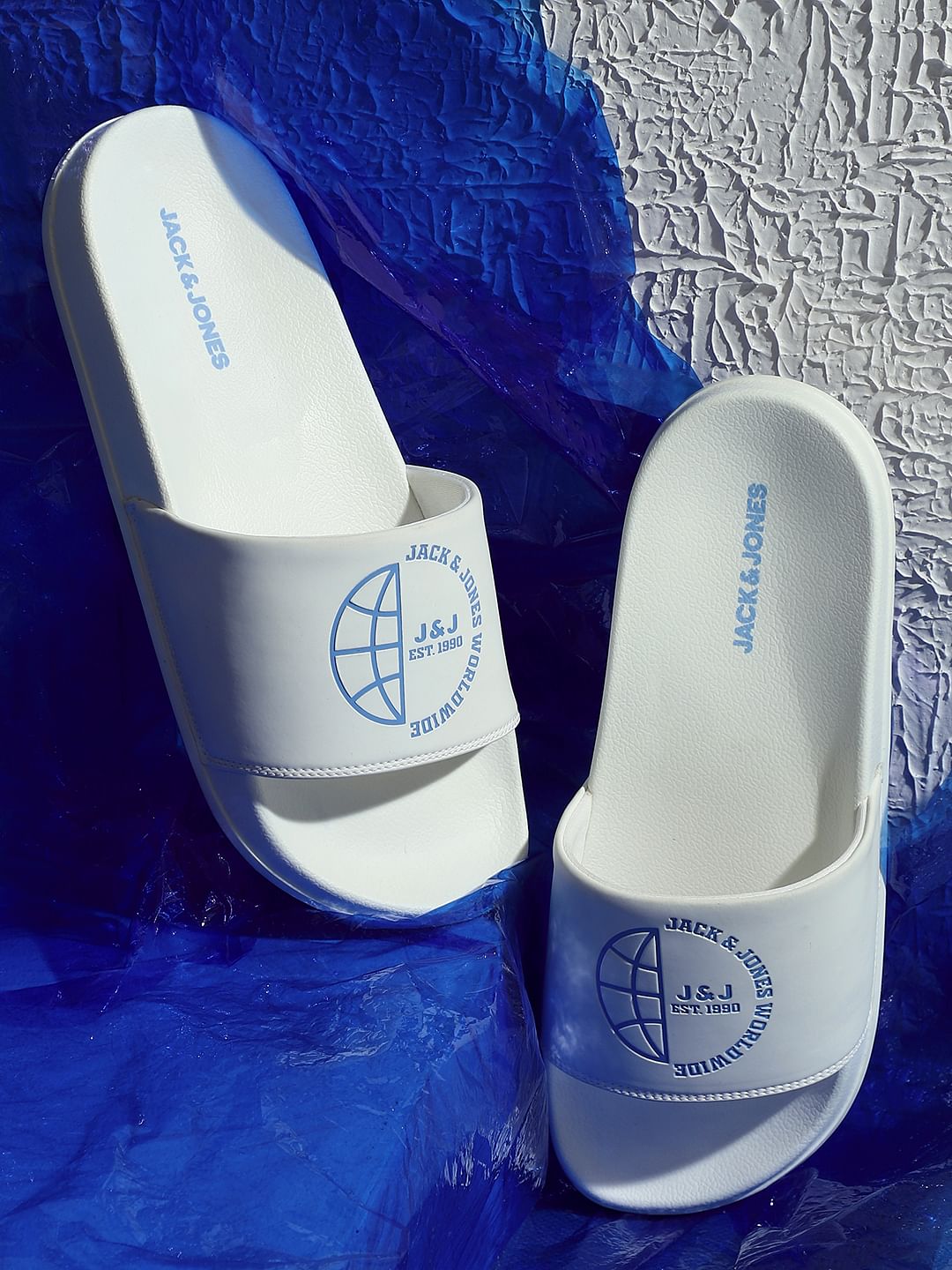 White Logo Print Sliders