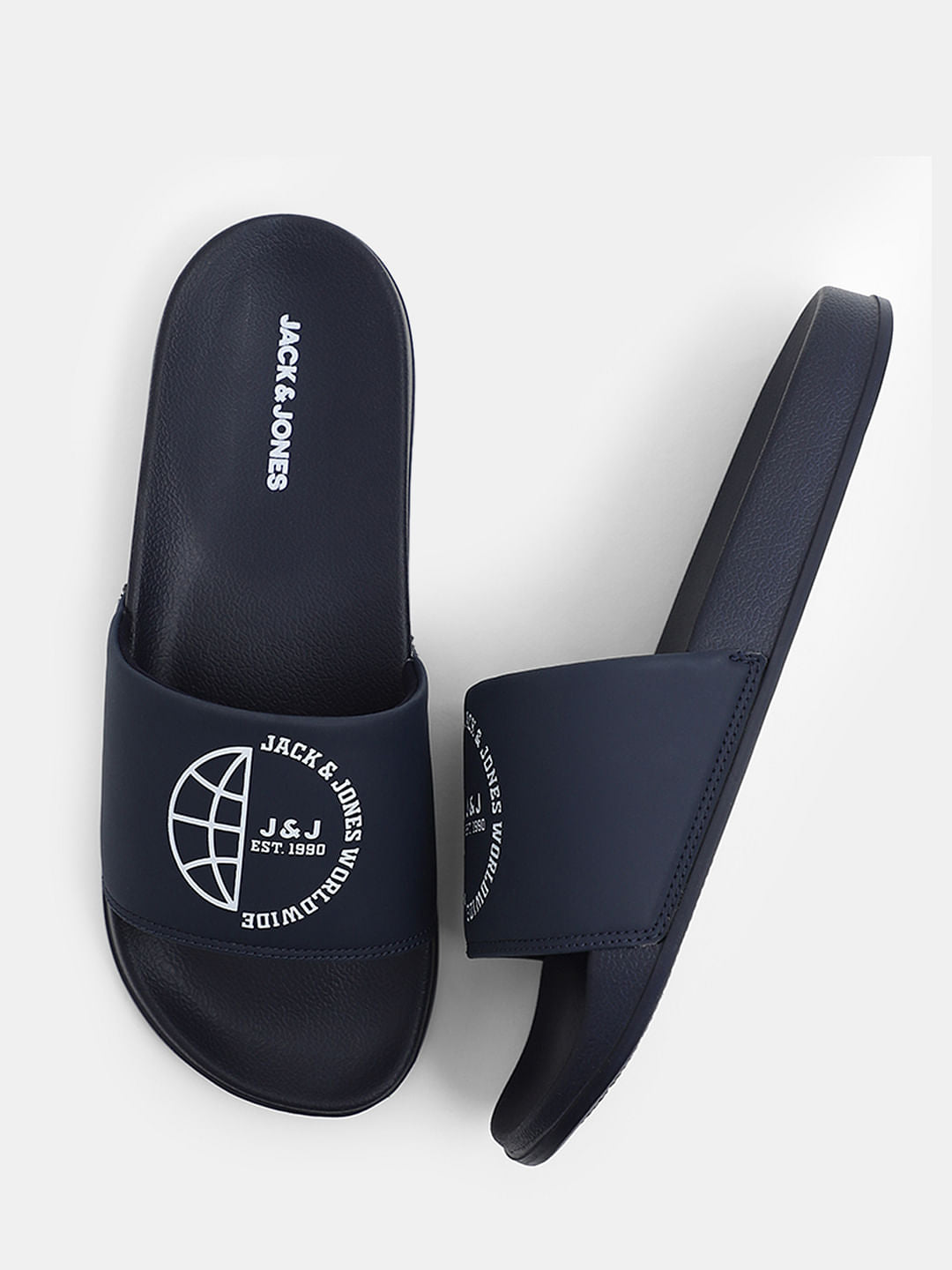 Dark Blue Logo Print Sliders