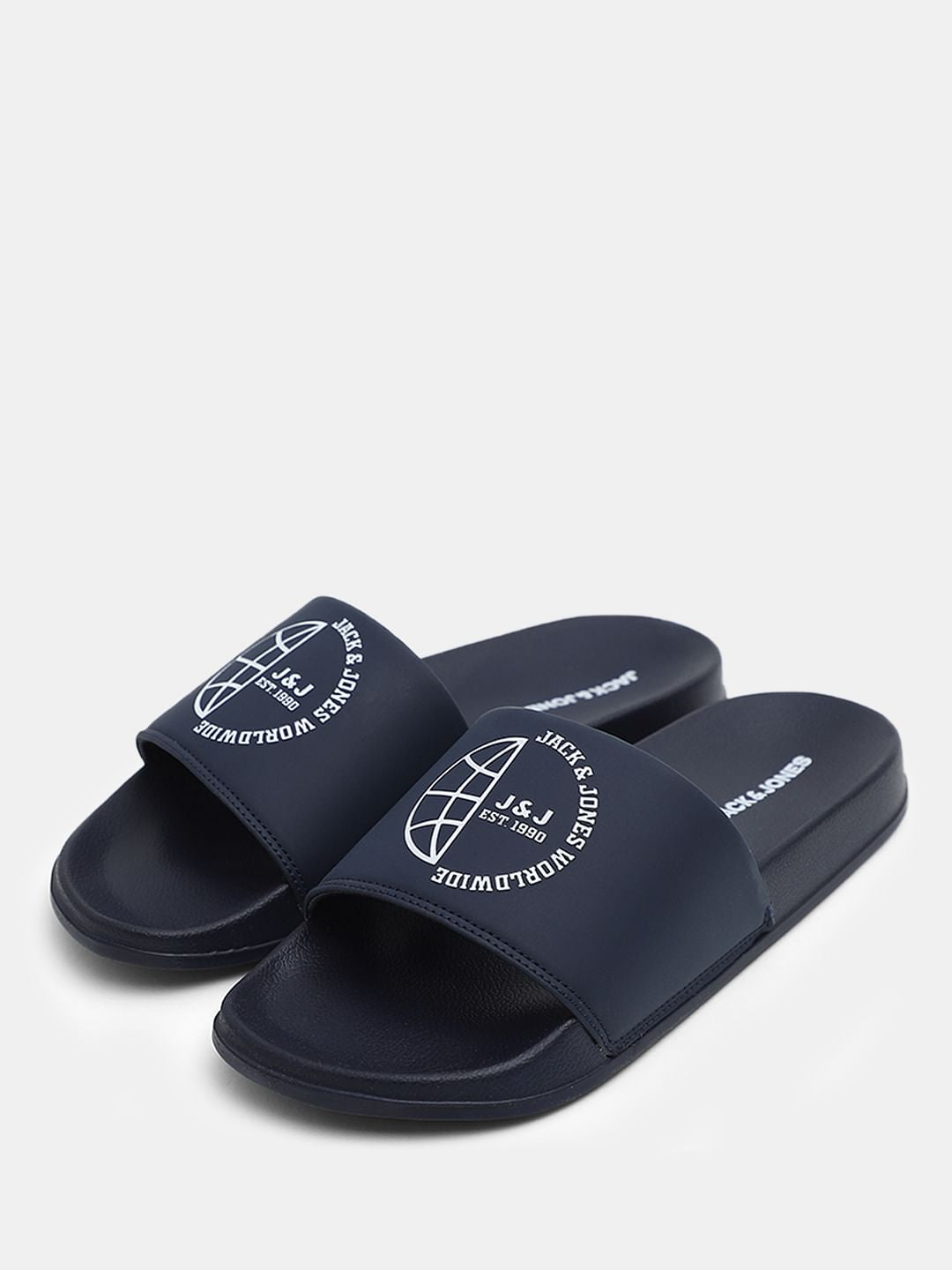 Dark Blue Logo Print Sliders