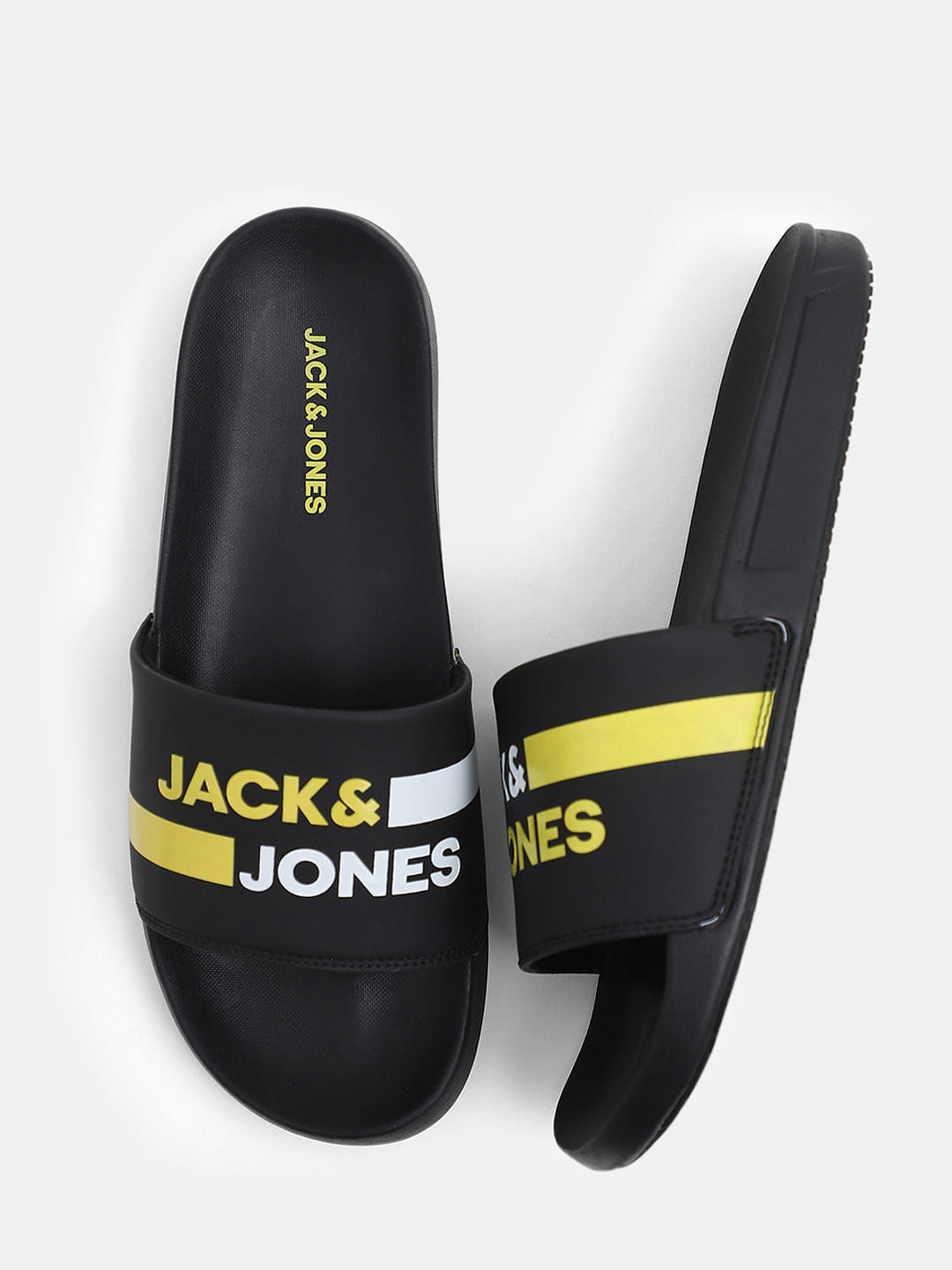 Black Striped Logo Print Sliders