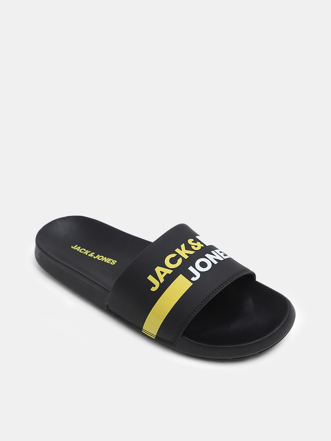 Black Striped Logo Print Sliders