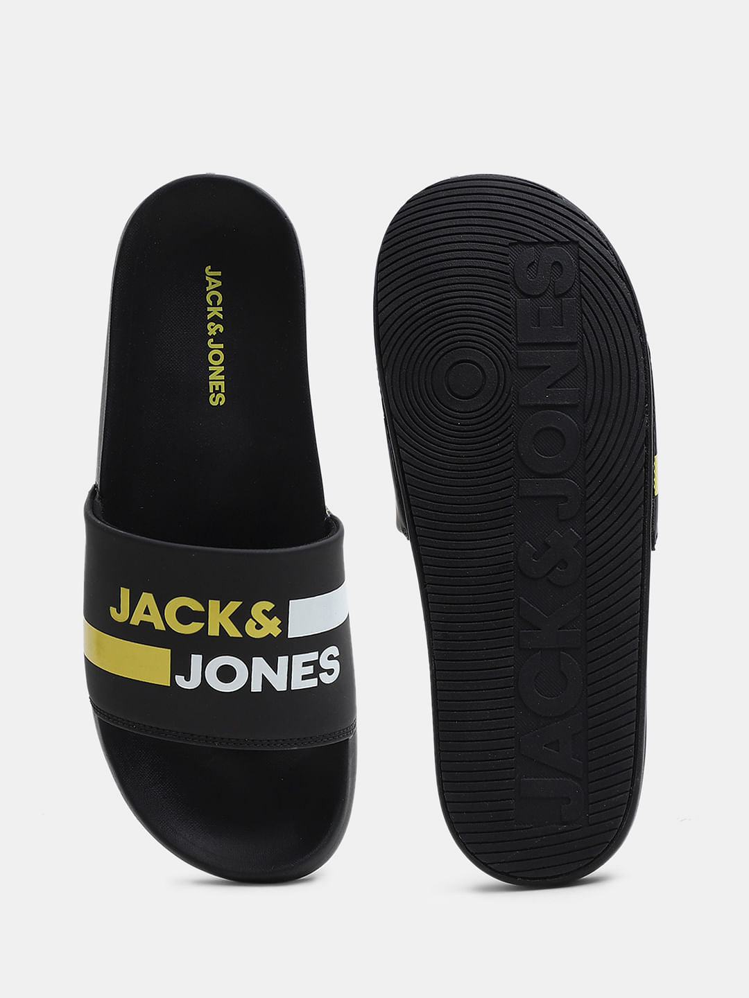 Black Striped Logo Print Sliders