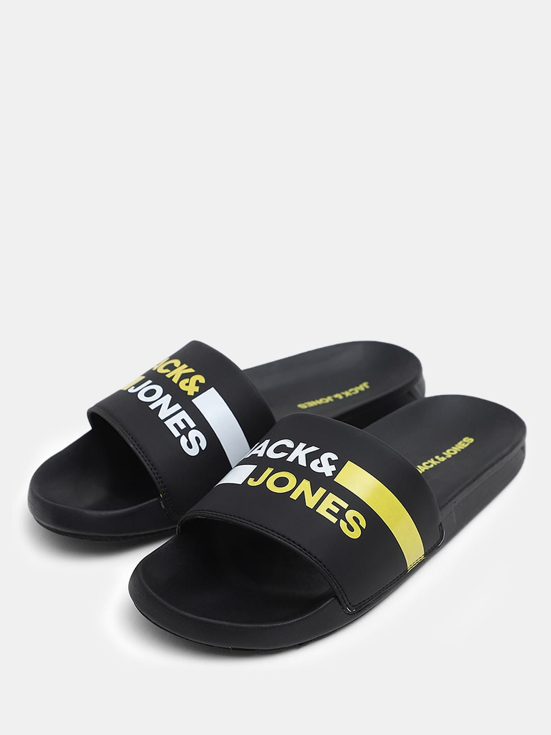 Black Striped Logo Print Sliders