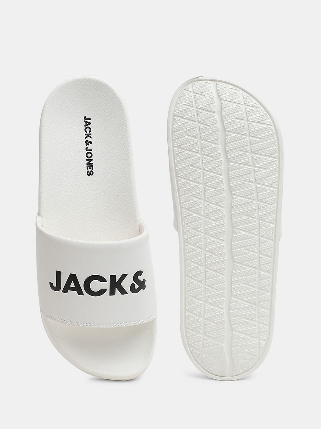 White Logo Print Pool Sliders