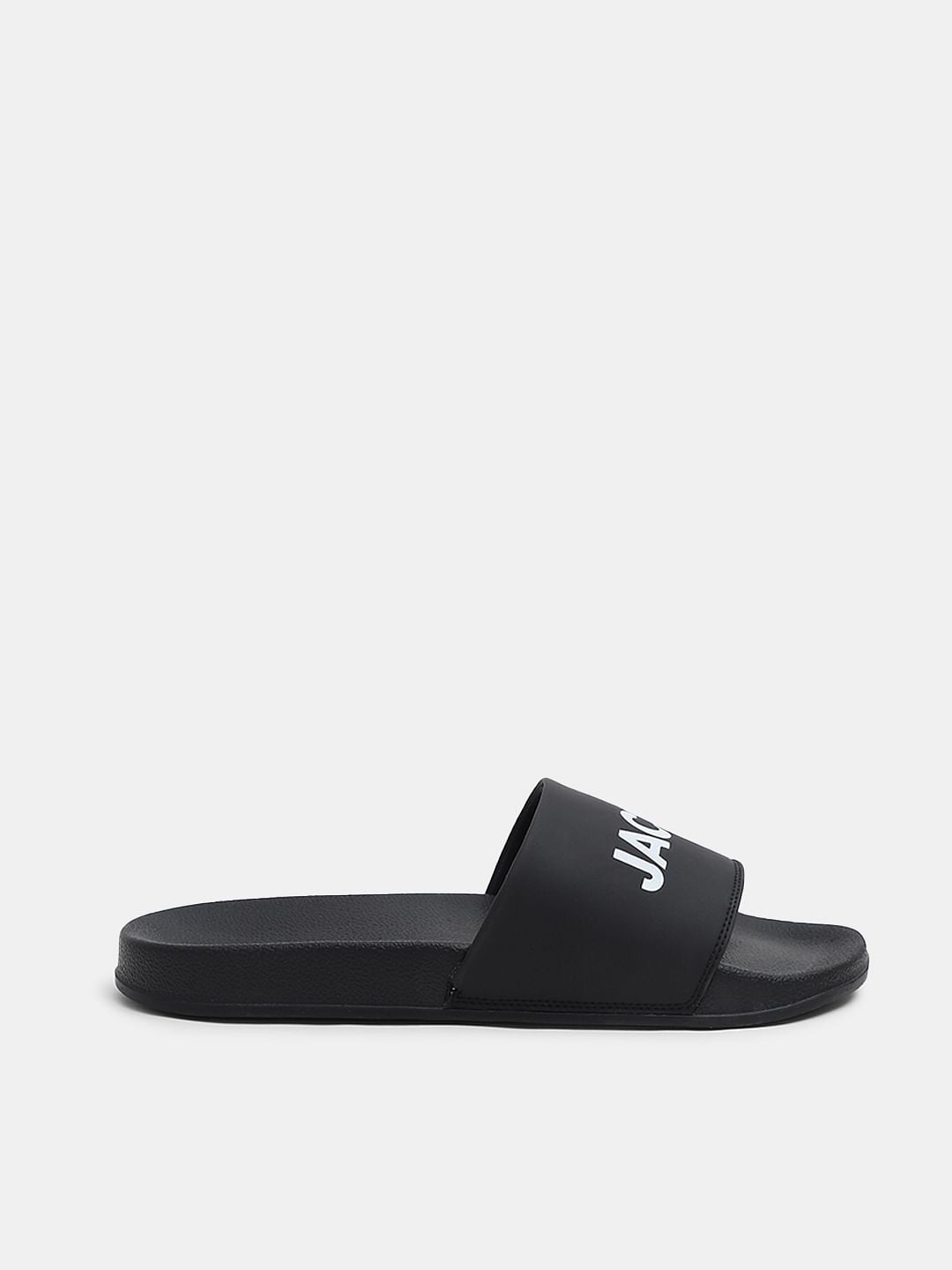 Black Logo Print Pool Sliders