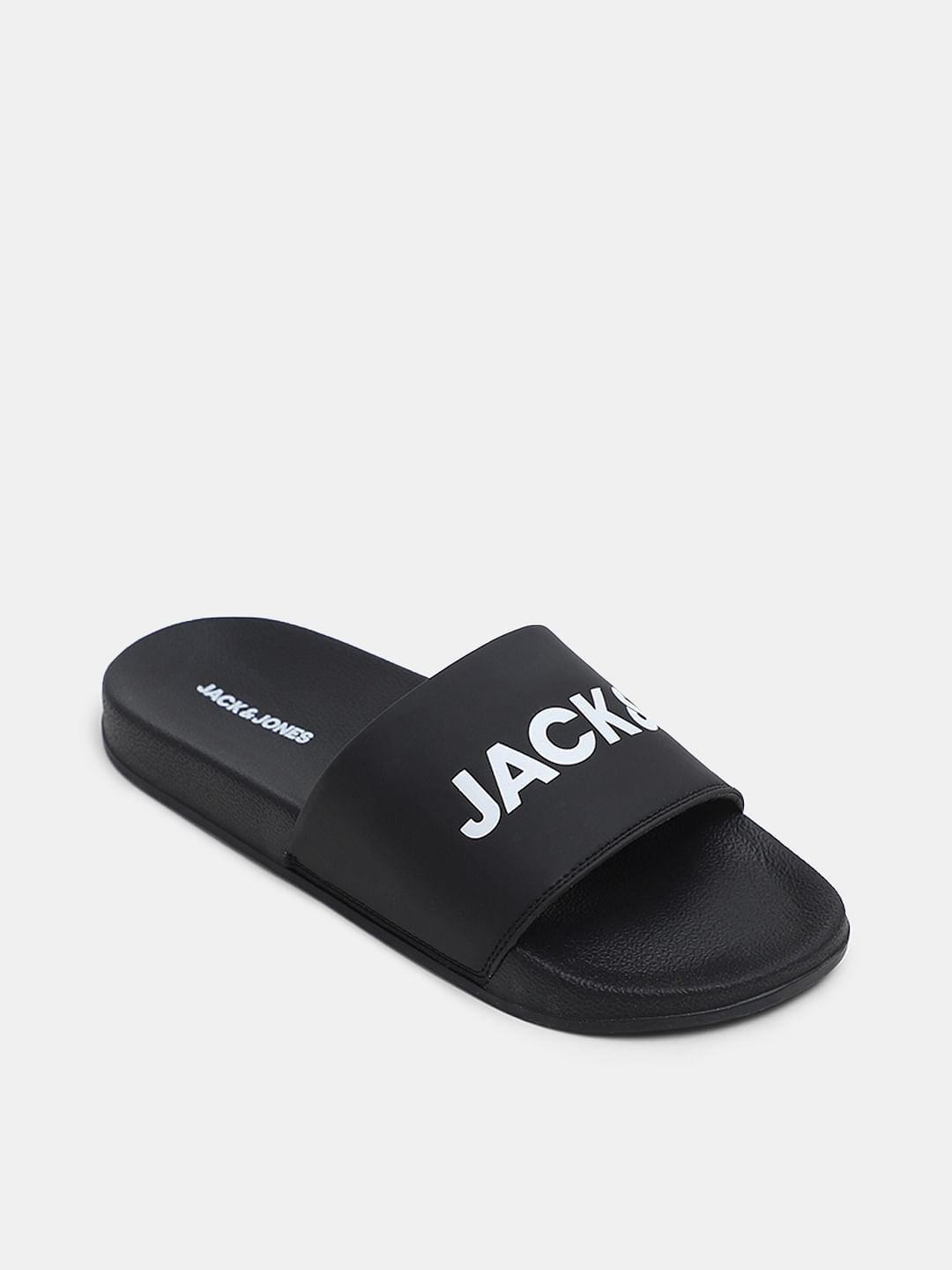Black Logo Print Pool Sliders