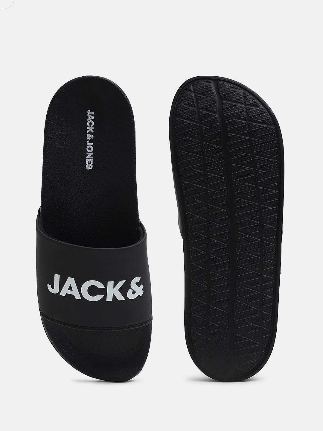 Black Logo Print Pool Sliders