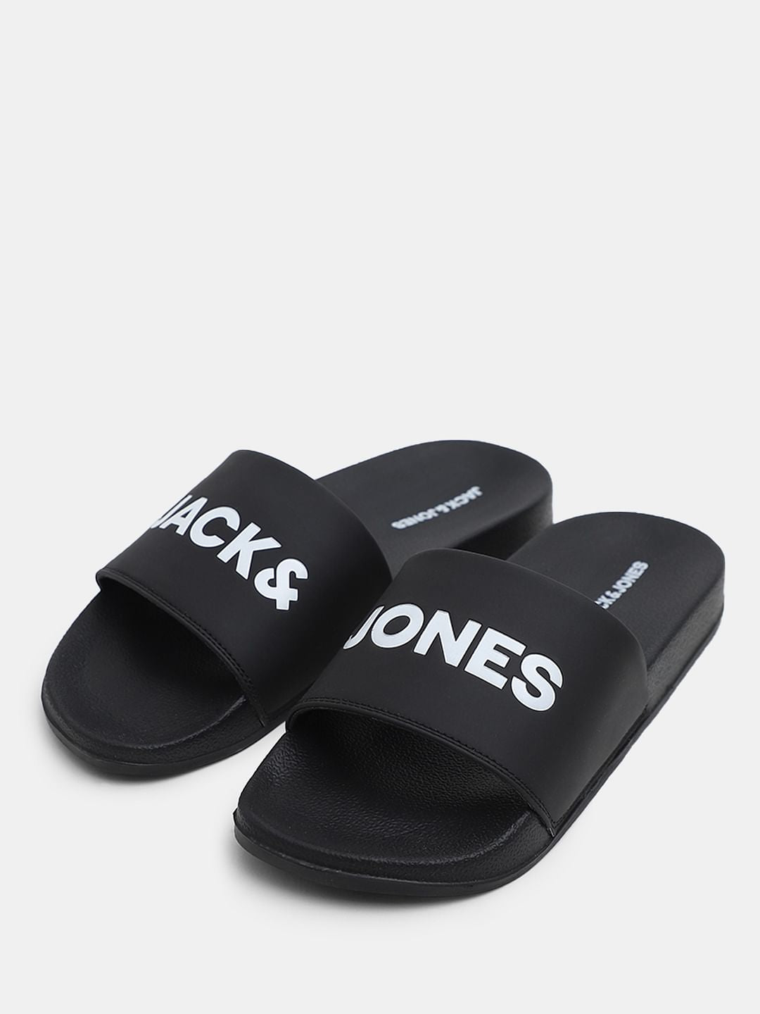 Black Logo Print Pool Sliders
