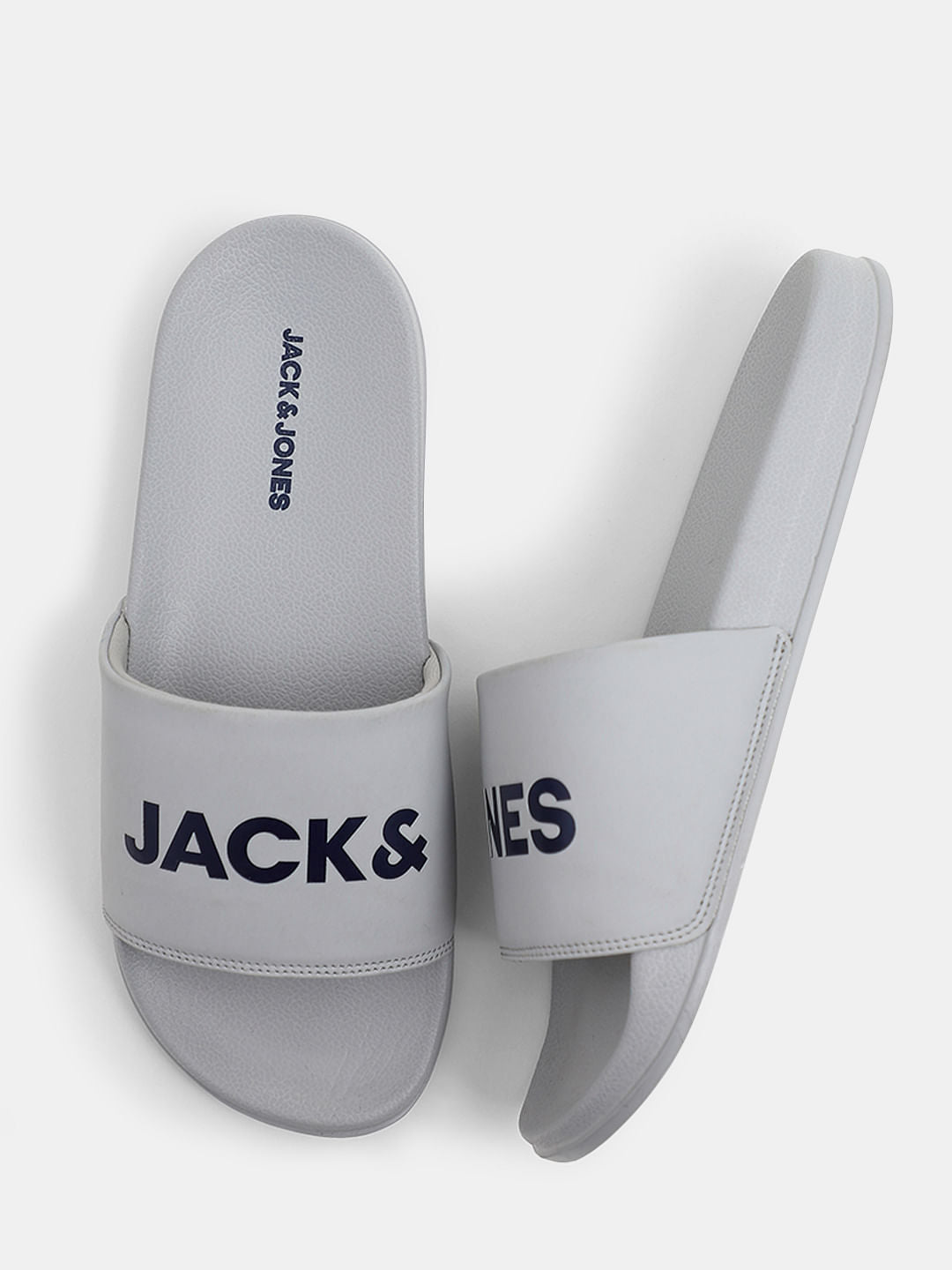 Grey Logo Print Pool Sliders