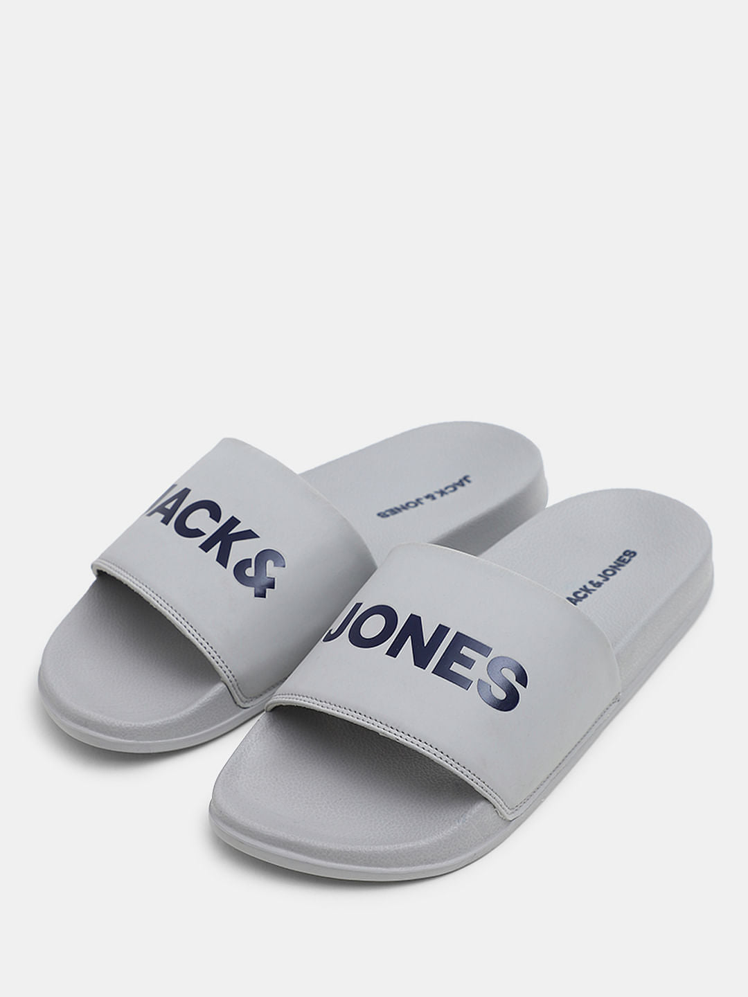 Grey Logo Print Pool Sliders