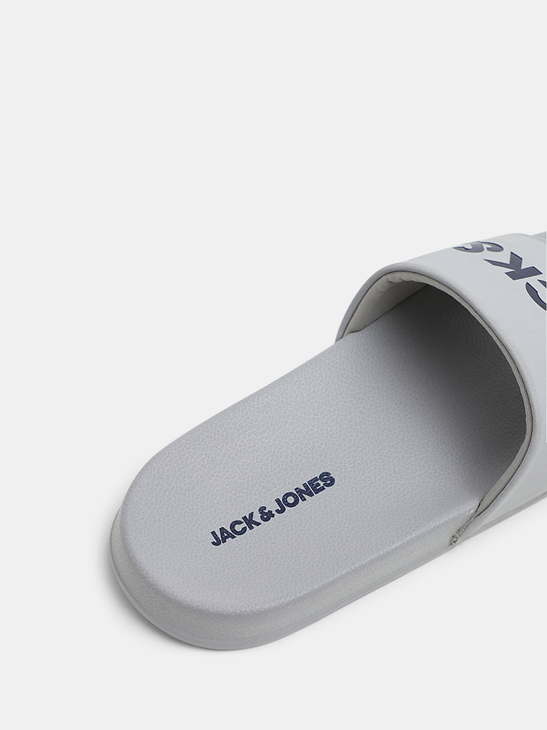 Grey Logo Print Pool Sliders