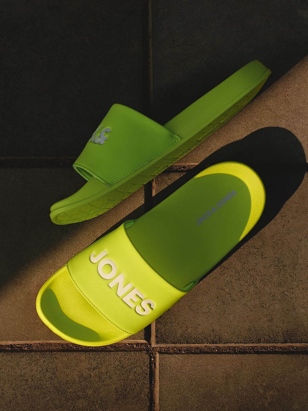 Bright Green Logo Print Pool Sliders