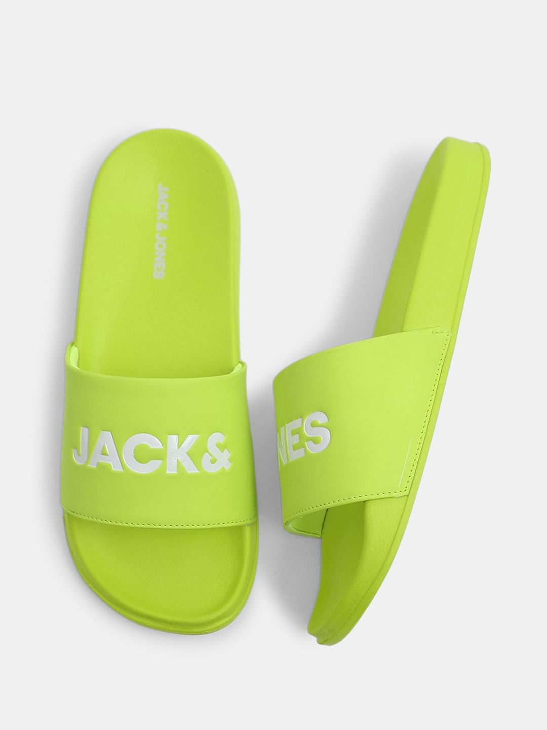 Bright Green Logo Print Pool Sliders