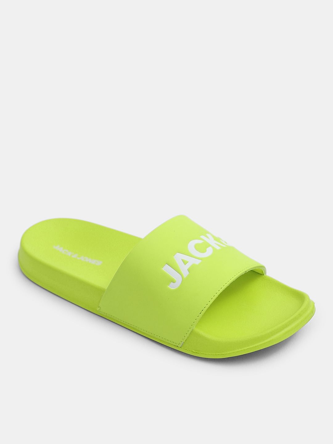 Bright Green Logo Print Pool Sliders