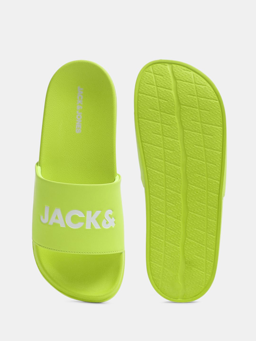 Bright Green Logo Print Pool Sliders