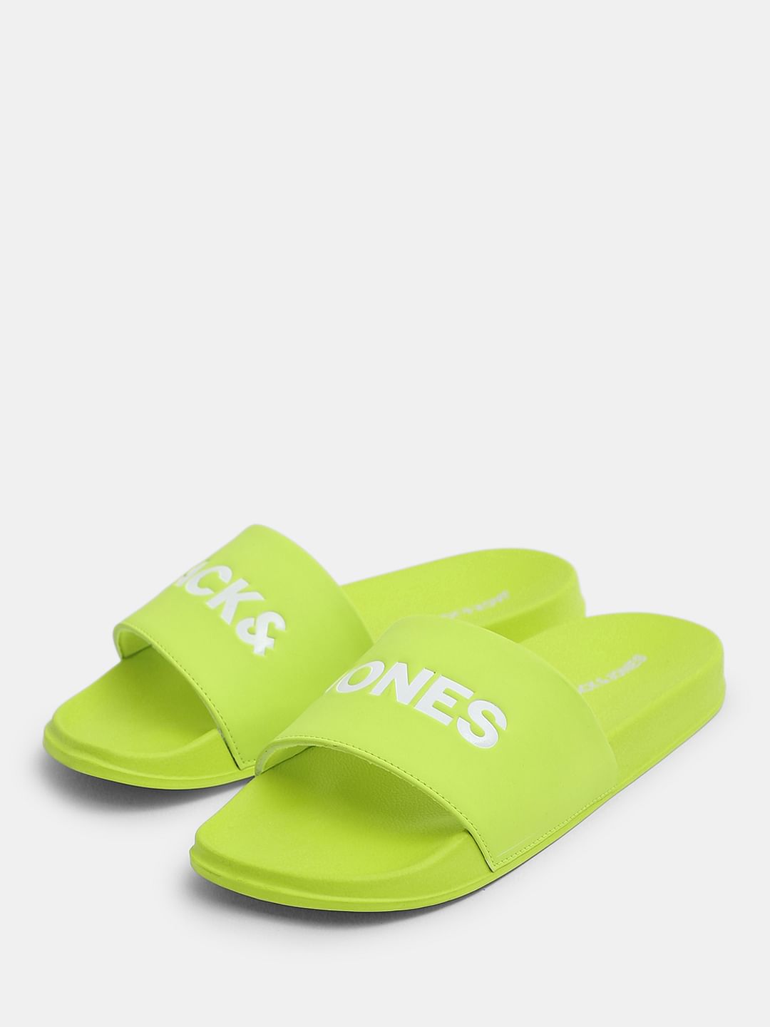 Bright Green Logo Print Pool Sliders