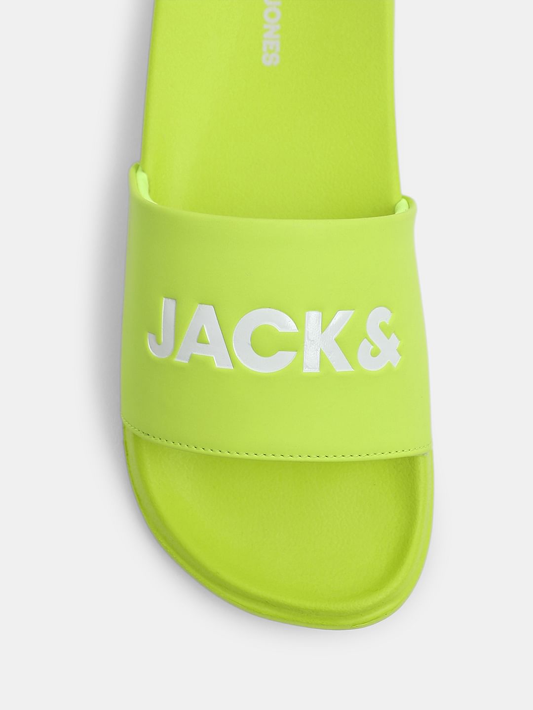 Bright Green Logo Print Pool Sliders
