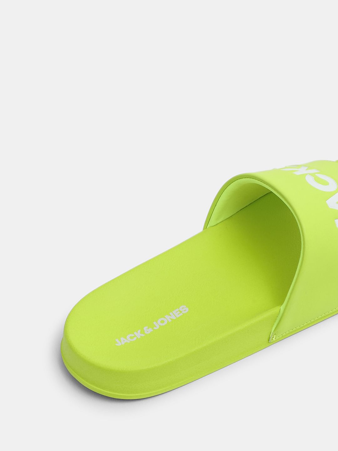 Bright Green Logo Print Pool Sliders