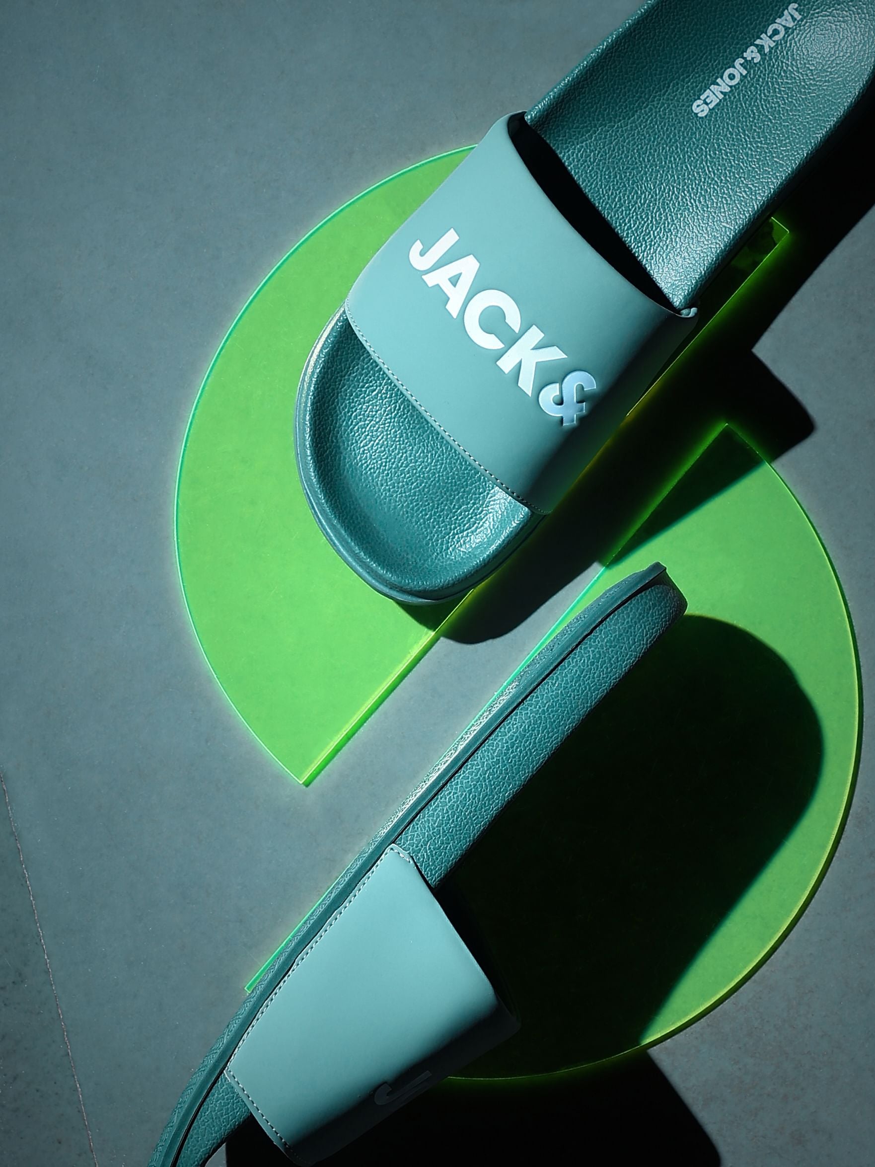 Green Logo Print Pool Sliders