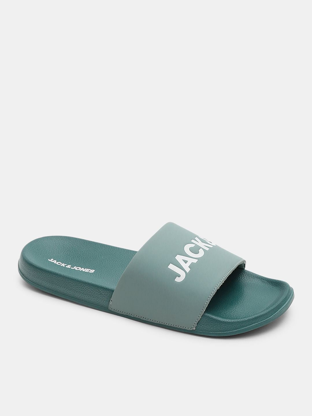 Green Logo Print Pool Sliders