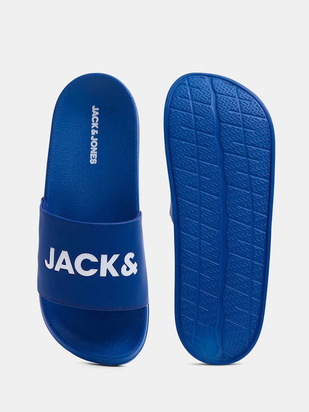 Dark Blue Logo Print Pool Sliders