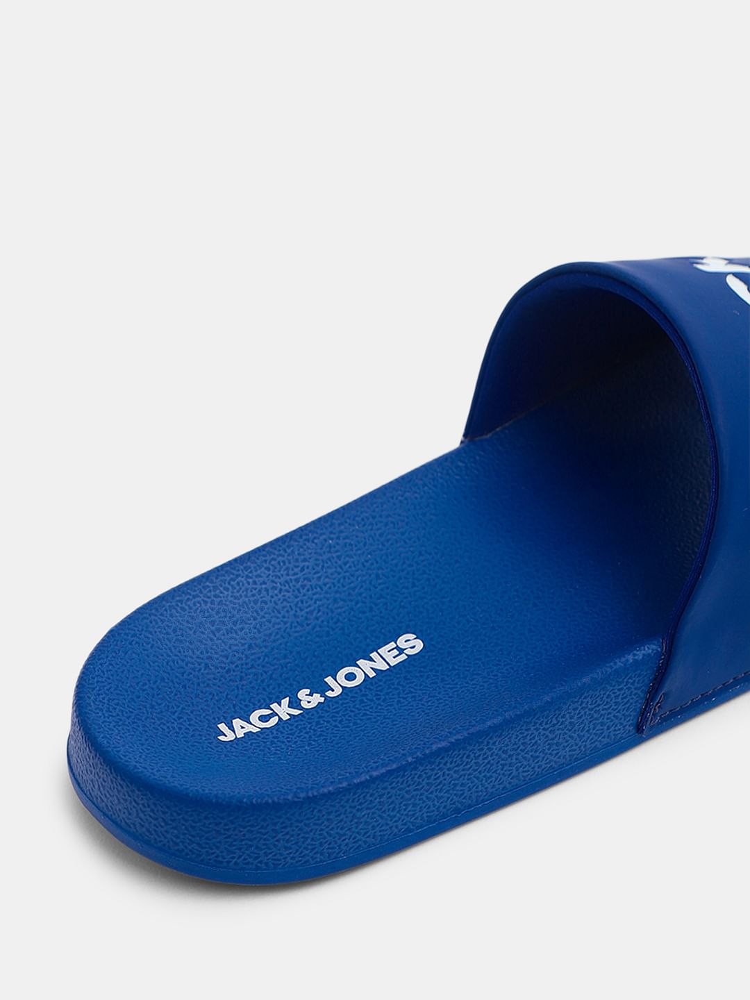 Dark Blue Logo Print Pool Sliders
