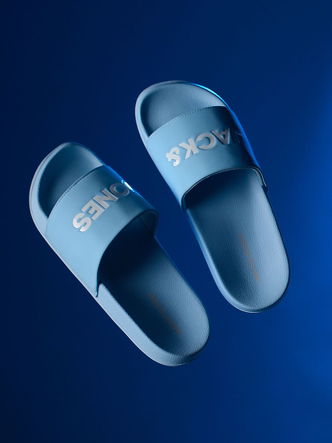 Light Blue Logo Print Pool Sliders