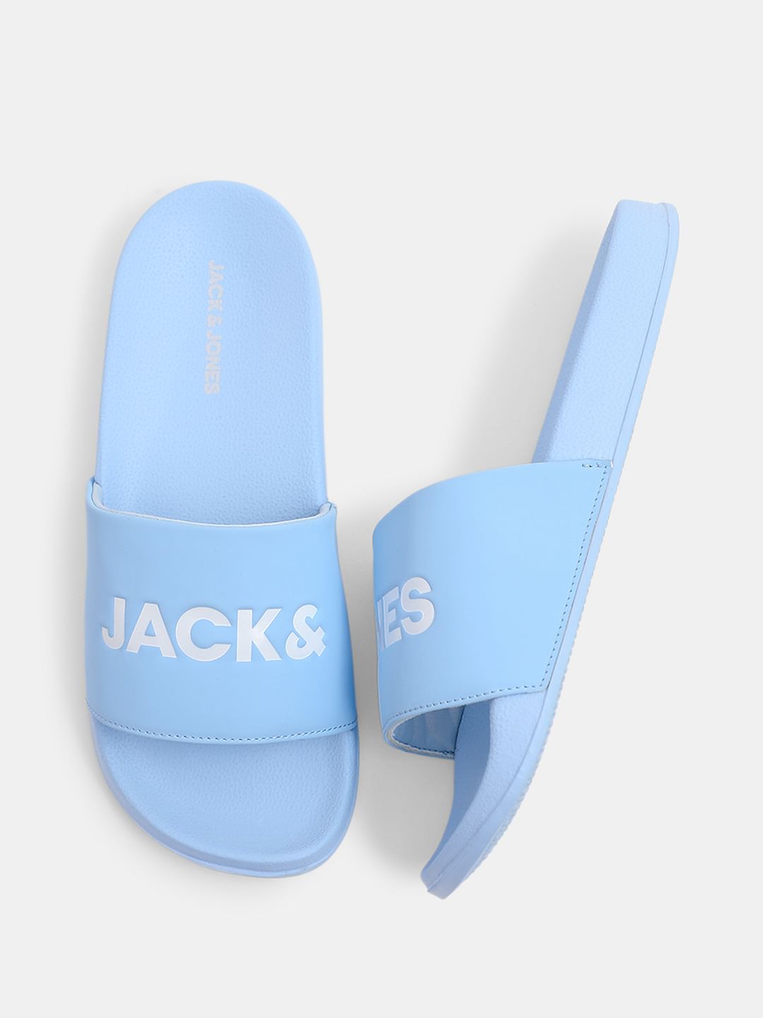 Light Blue Logo Print Pool Sliders