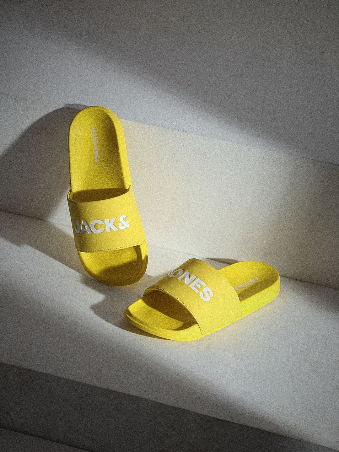 Light Yellow Logo Print Pool Sliders
