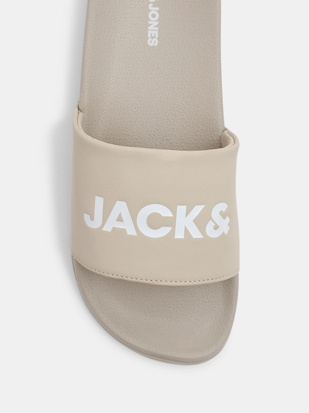 Beige Logo Print Pool Sliders