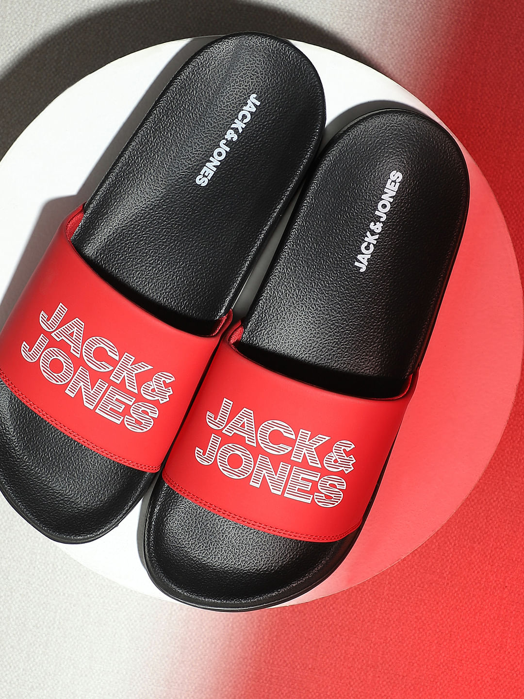 Red & Black Logo Print Sliders