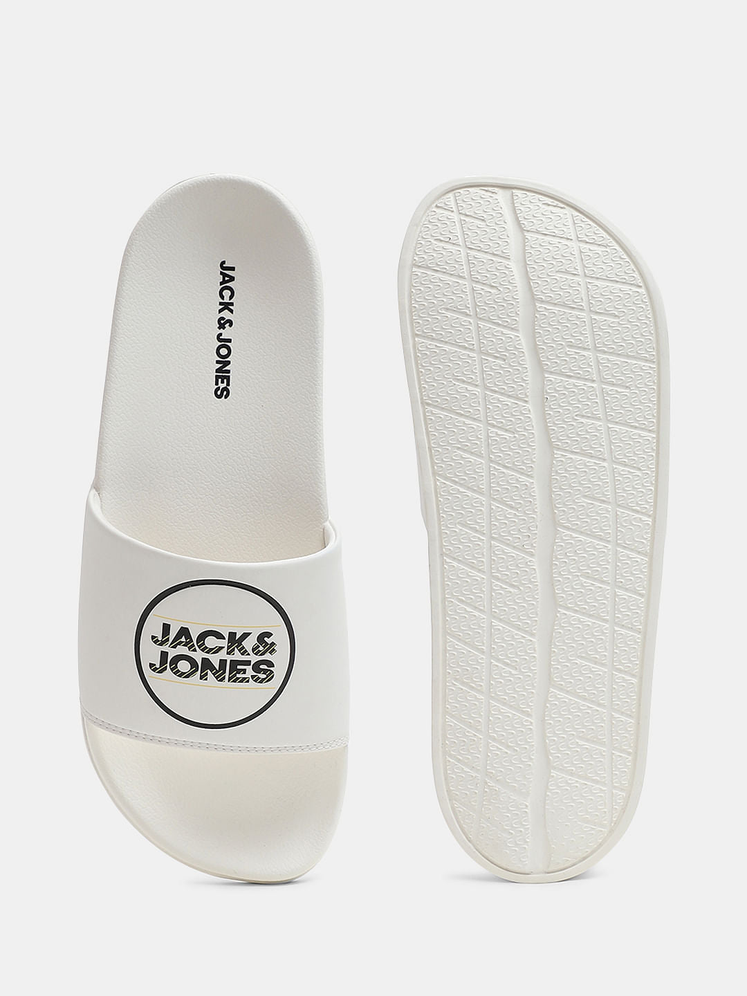 White Logo Print Sliders