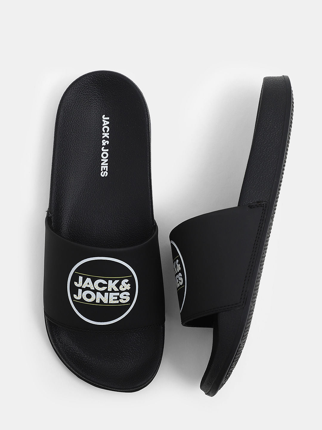 Black Logo Print Pool Sliders