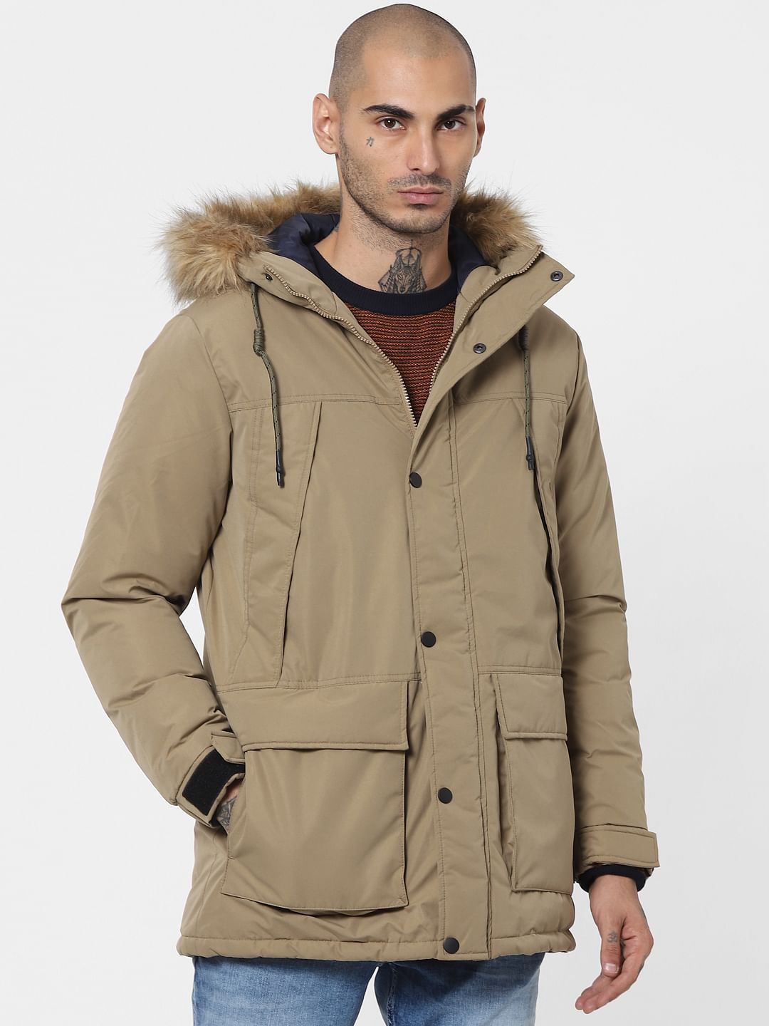 Beige Hooded Parka Jacket