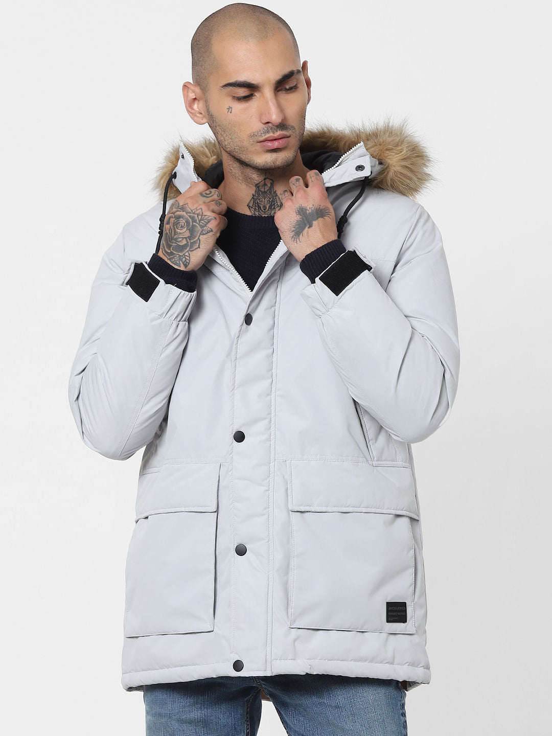 Grey Hooded Parka Jacket