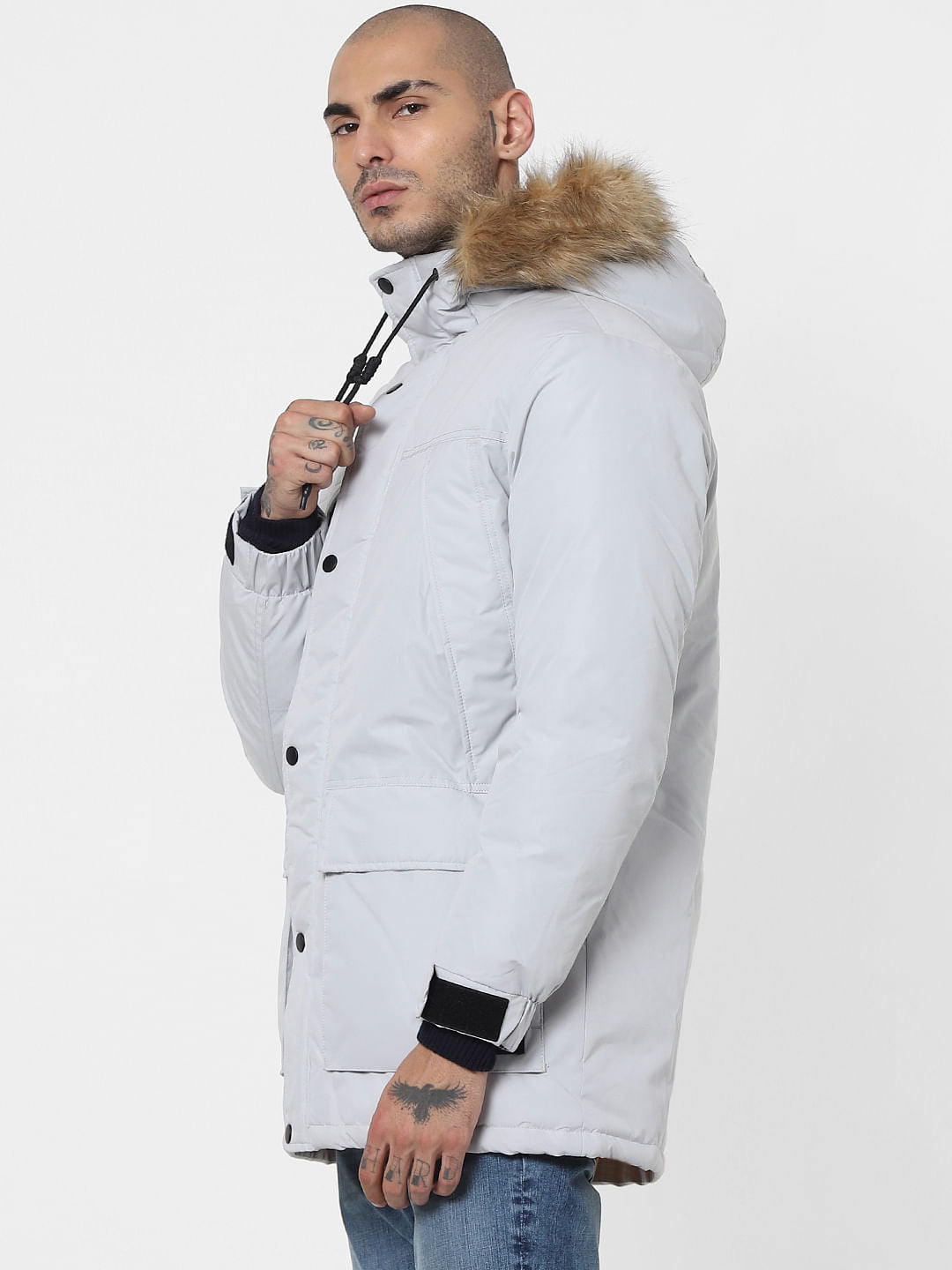 Grey Hooded Parka Jacket