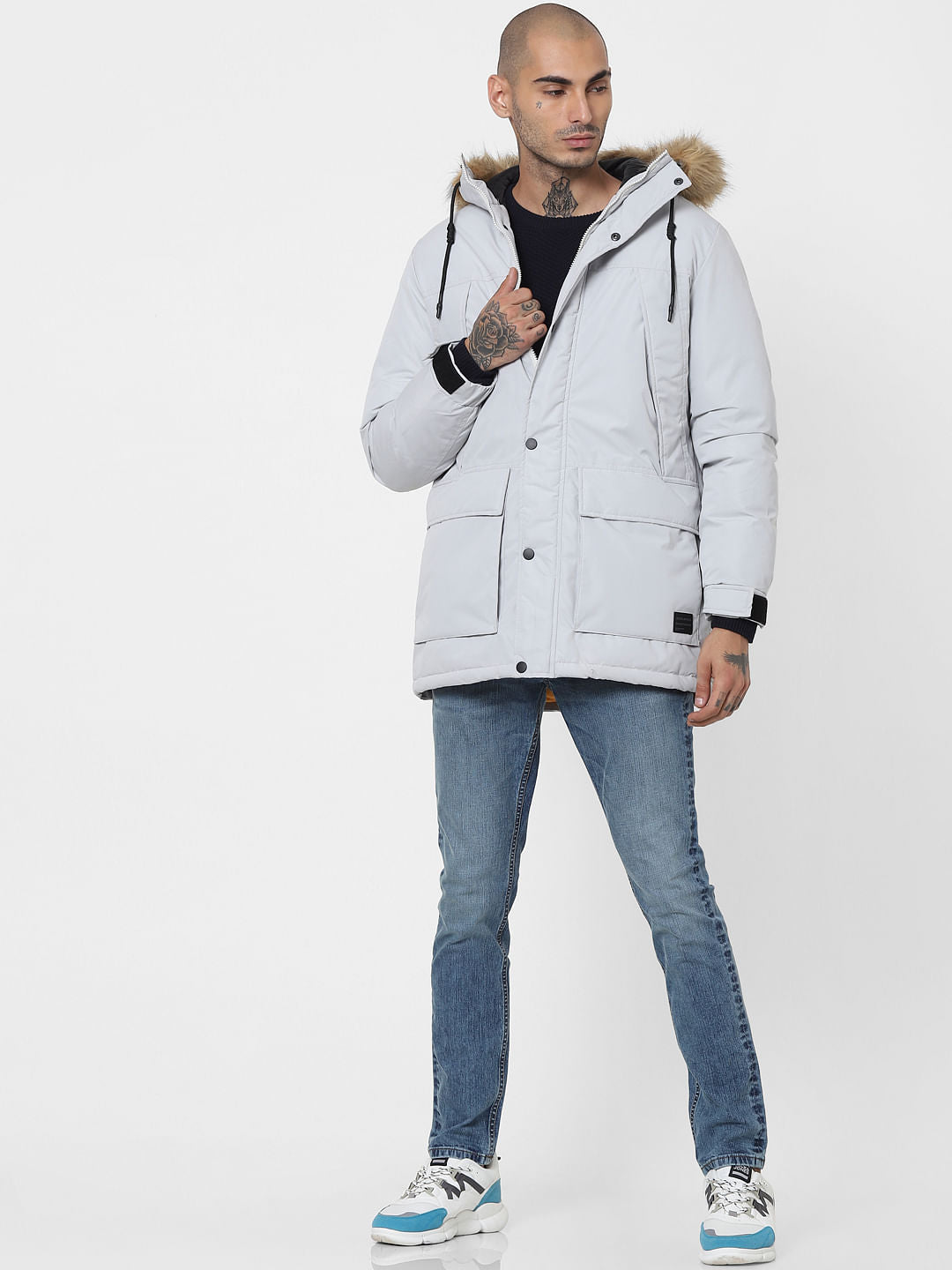 Grey Hooded Parka Jacket
