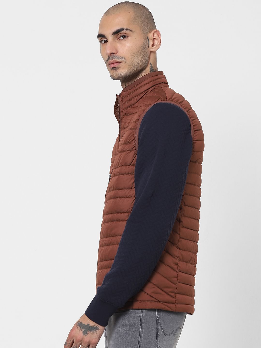 Brown Sleeveless Lightweight Puffer Jacket