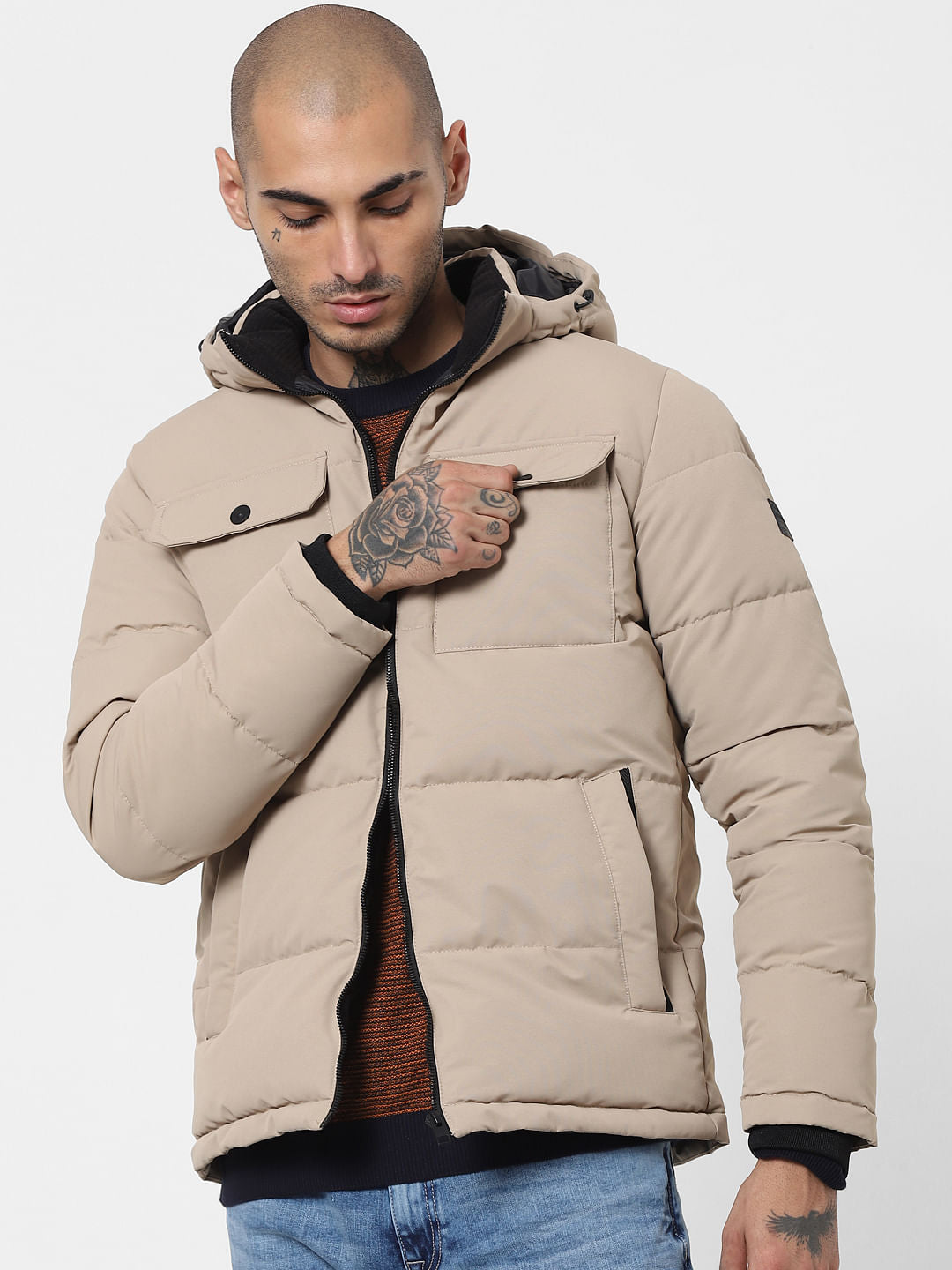 Beige Hooded Puffer Jacket