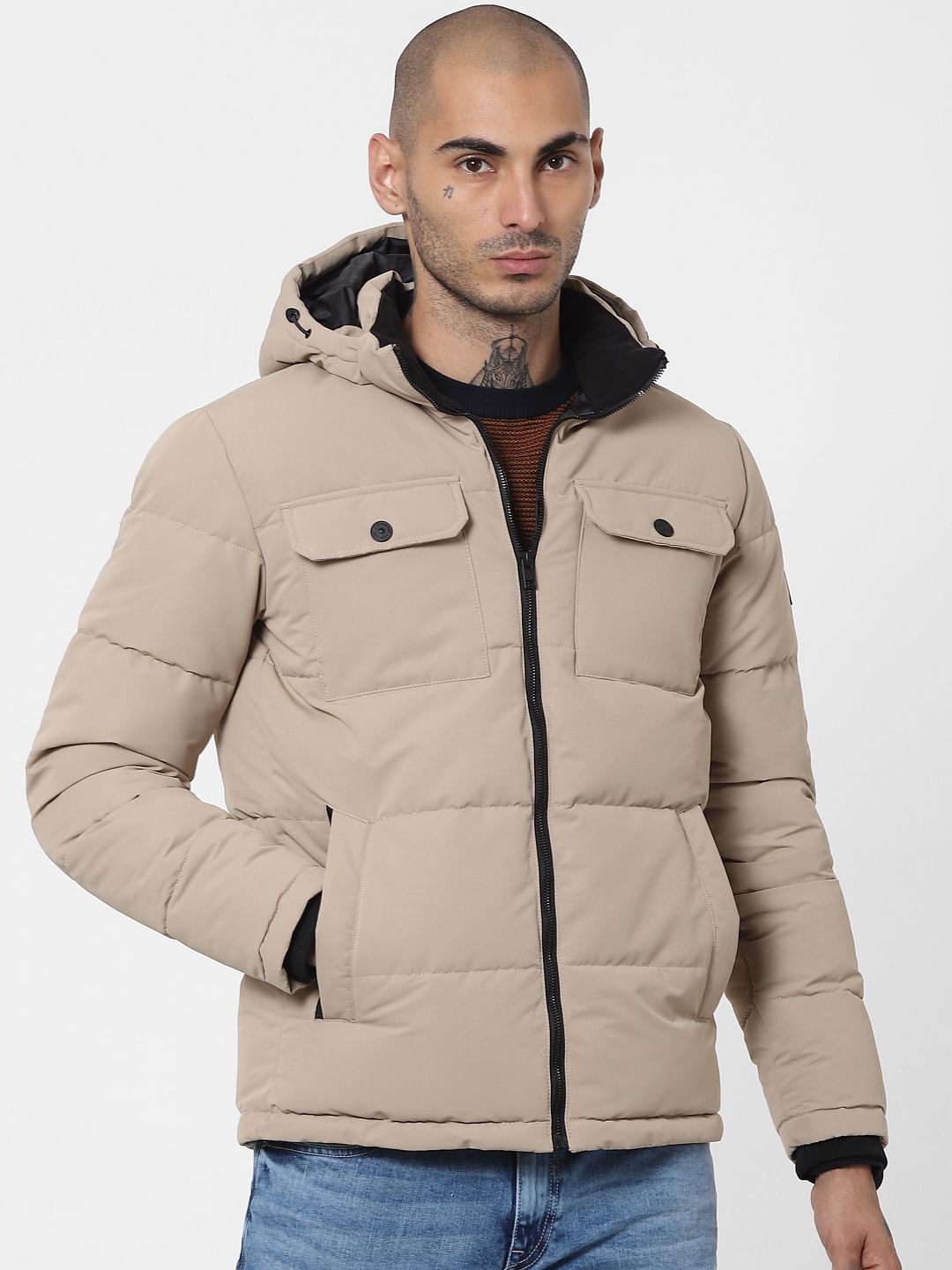 Beige Hooded Puffer Jacket