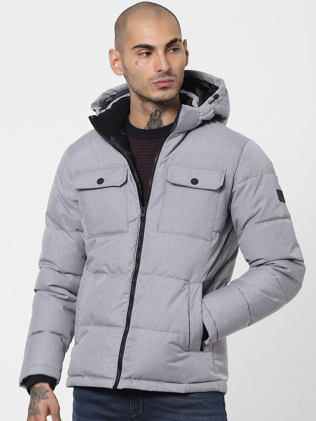 Grey Hooded Puffer Jacket