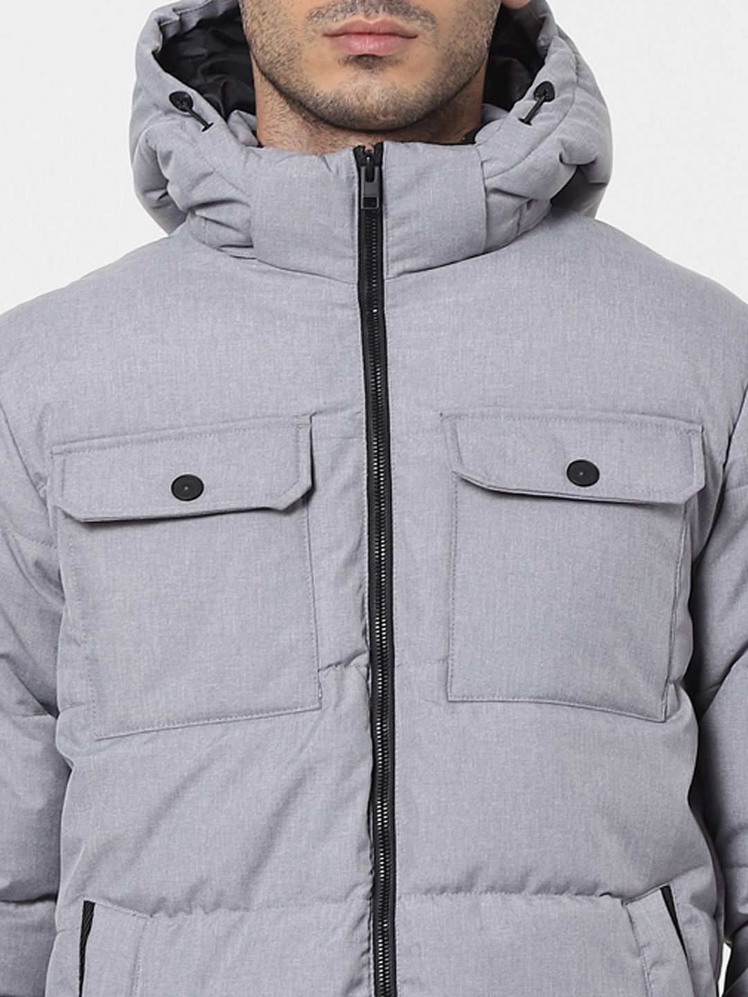 Grey Hooded Puffer Jacket