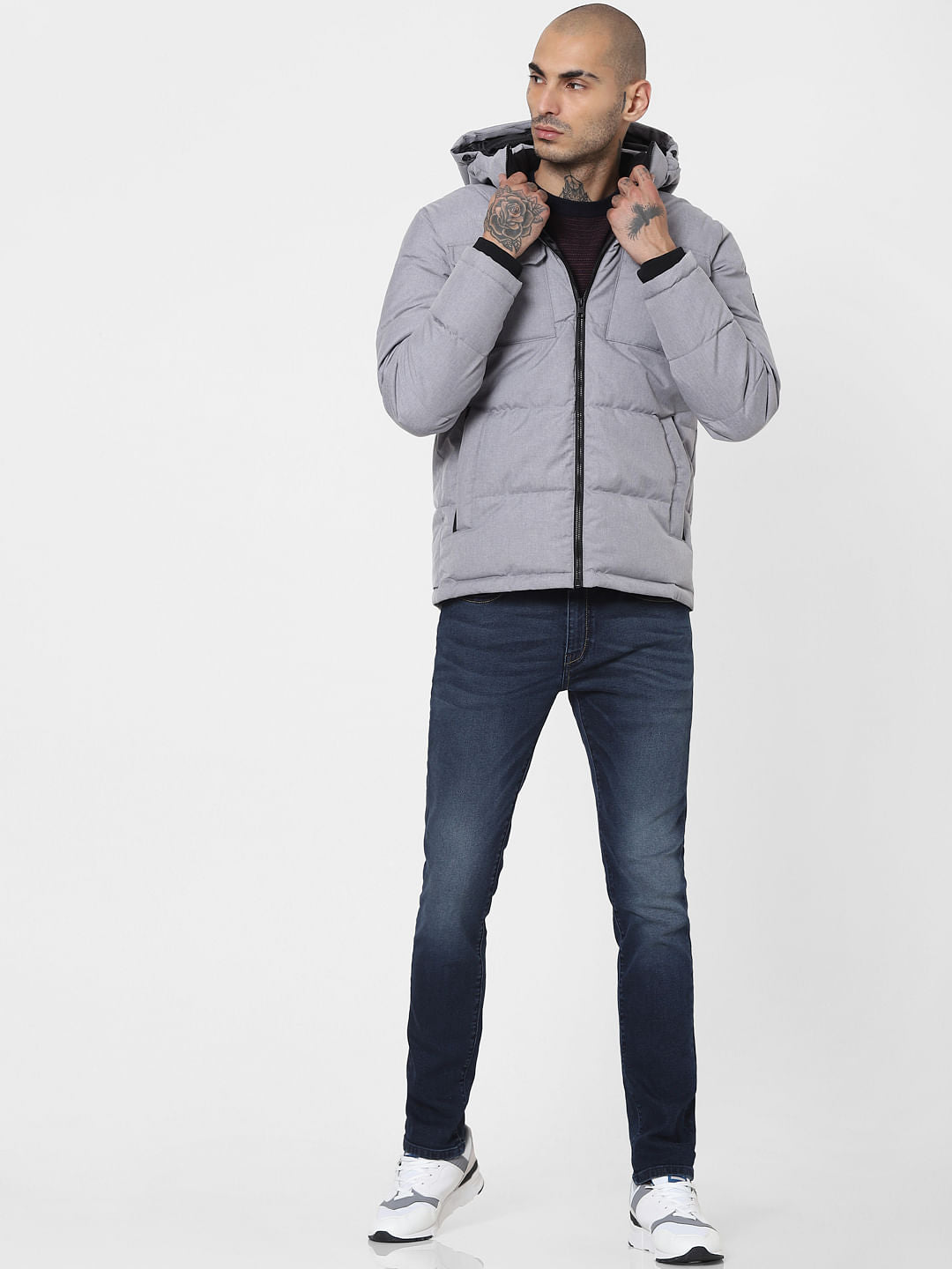 Grey Hooded Puffer Jacket