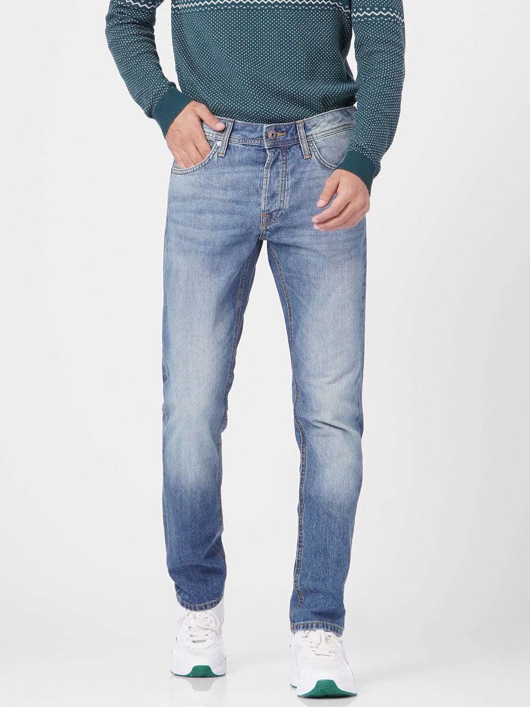 Blue Low Rise Washed Tim Slim Jeans