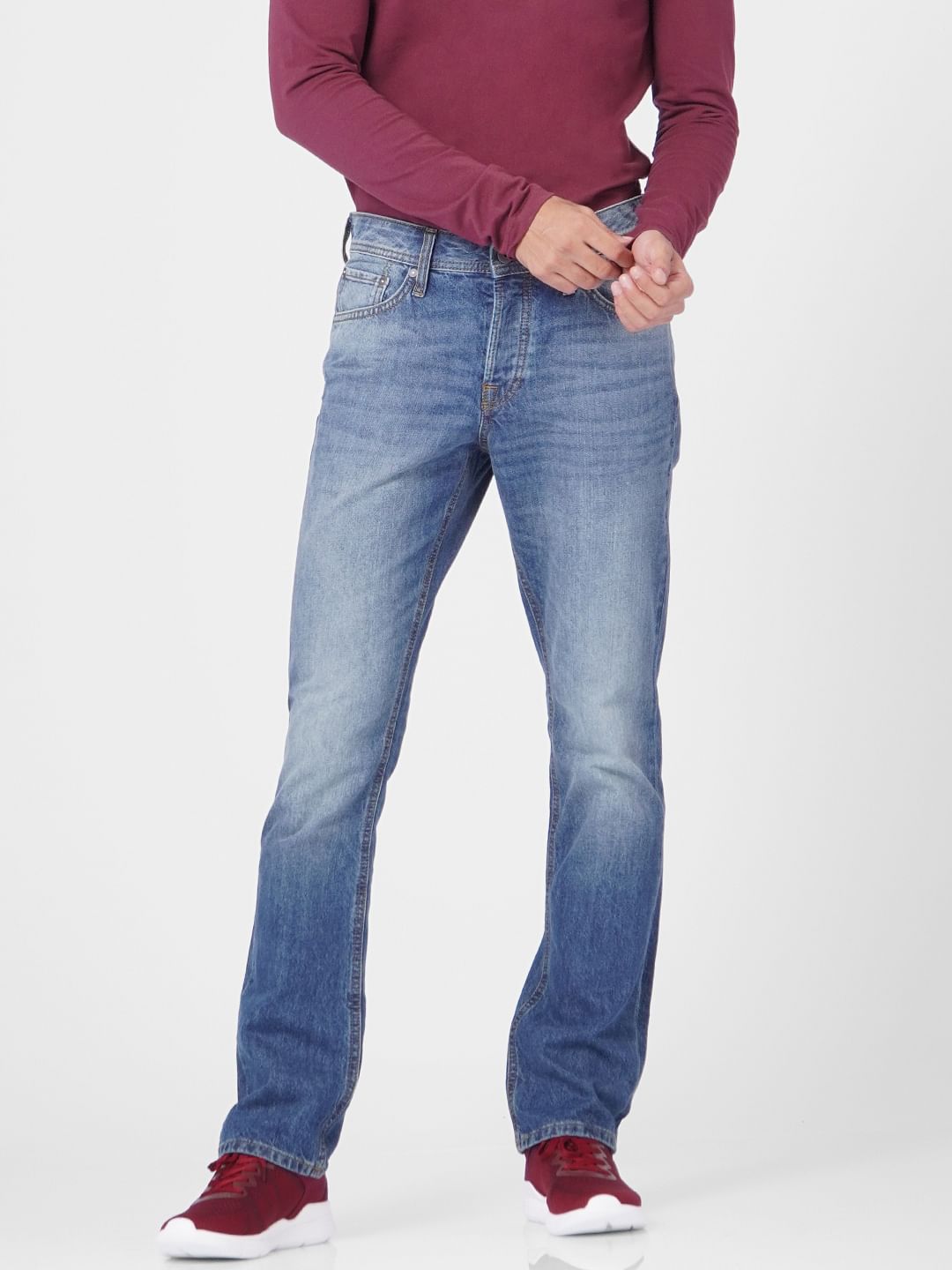 Blue Mid Rise Clark Regular Fit Jeans