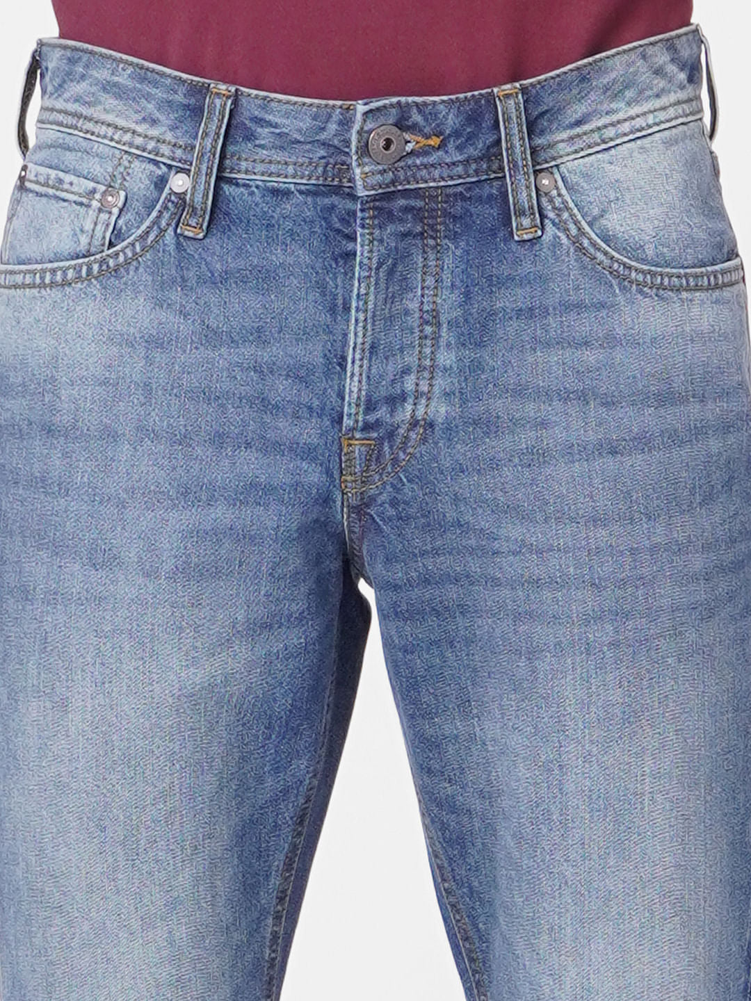 Blue Mid Rise Clark Regular Fit Jeans