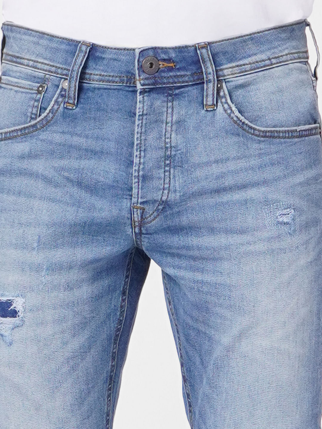 Blue Low Rise Glenn Torn Slim Jeans