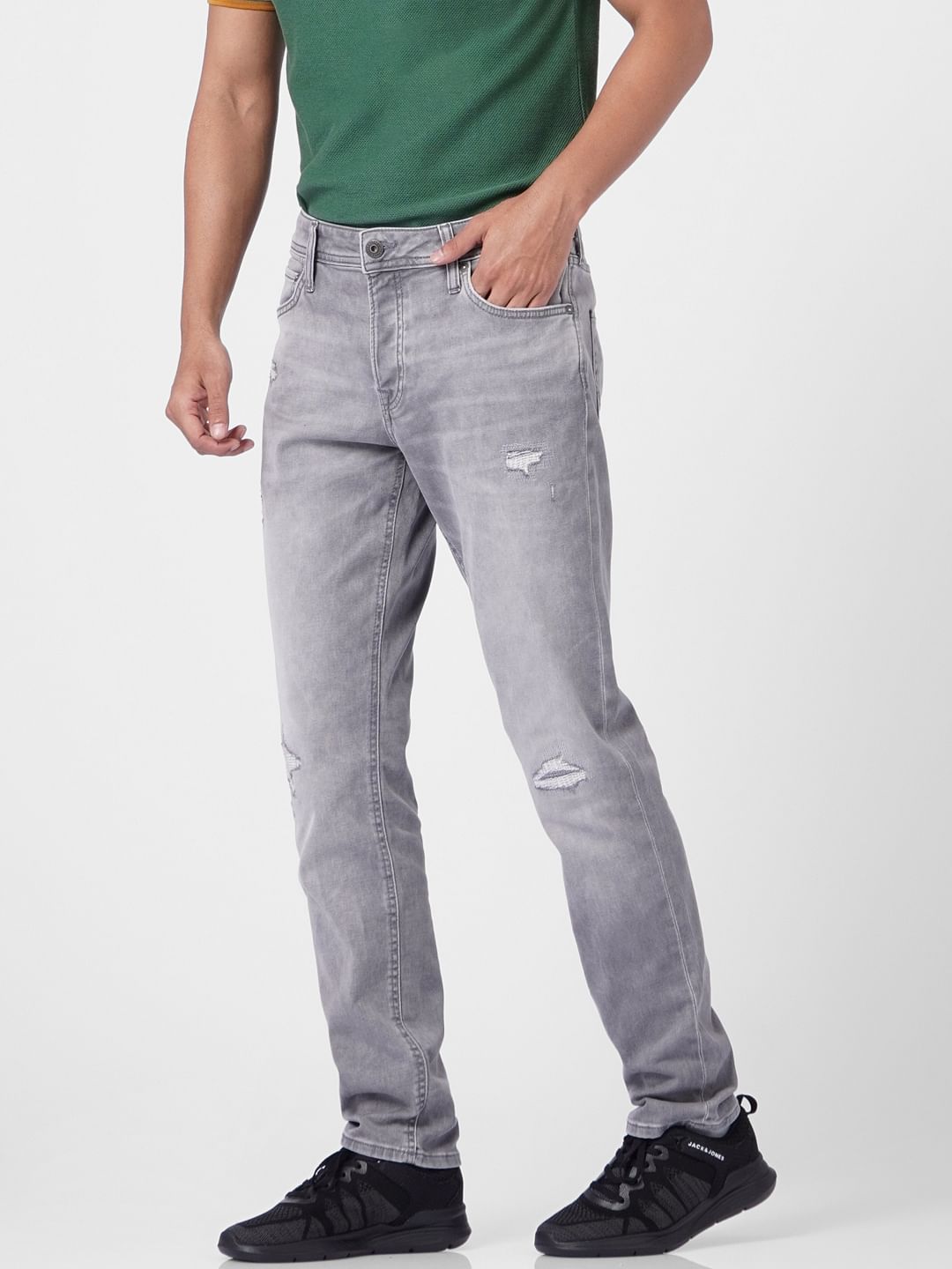 Grey Low Rise Tim Torn Anti Jeans