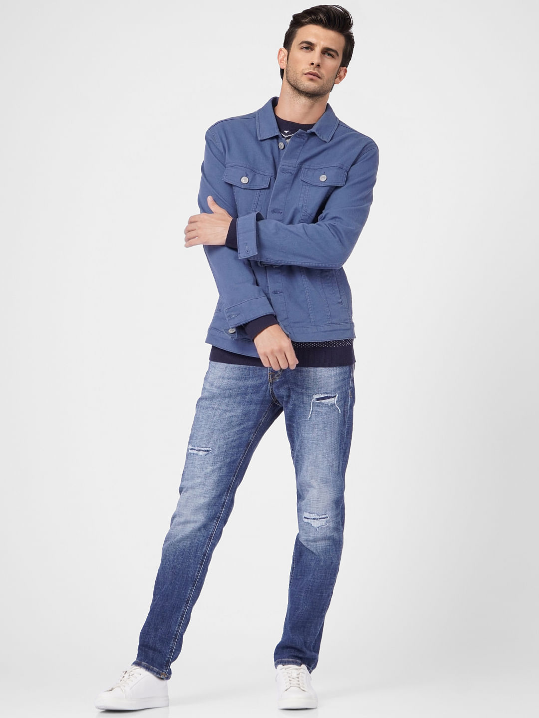 Blue Low Rise Tim Torn Slim Jeans