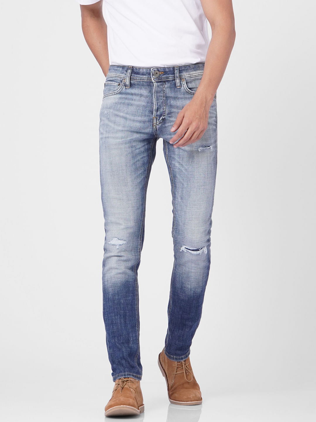 Blue Low Rise Glenn Slim Torn Jeans